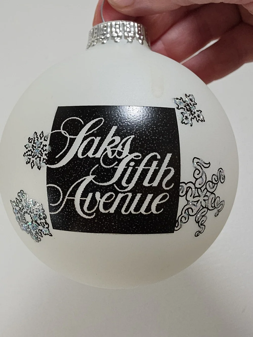 Saks Fifth Avenue White Glass Hand Painted Yeti Exclusive Holiday Ornament